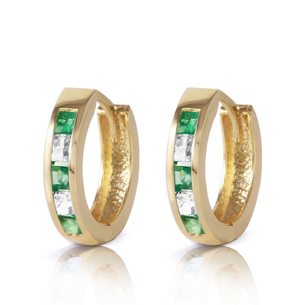 EARRING WITH NATURAL EMERALDS & WHITE TOPAZ - Picture 2 of 5